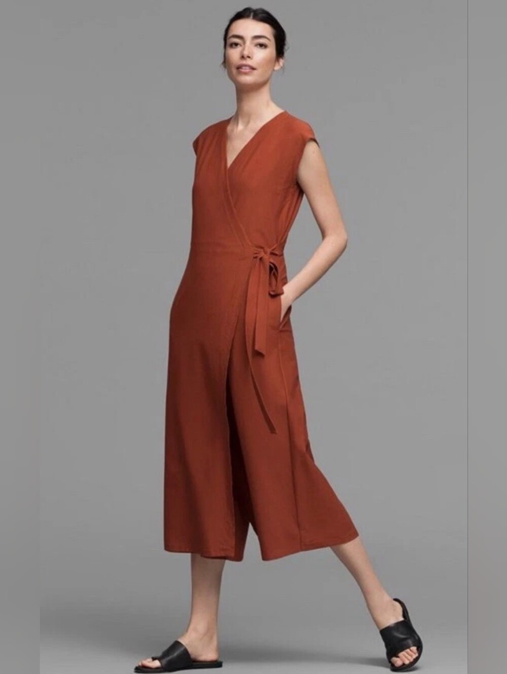 Eileen Fisher Sleeveless Wrap Jumpsuit in Rust